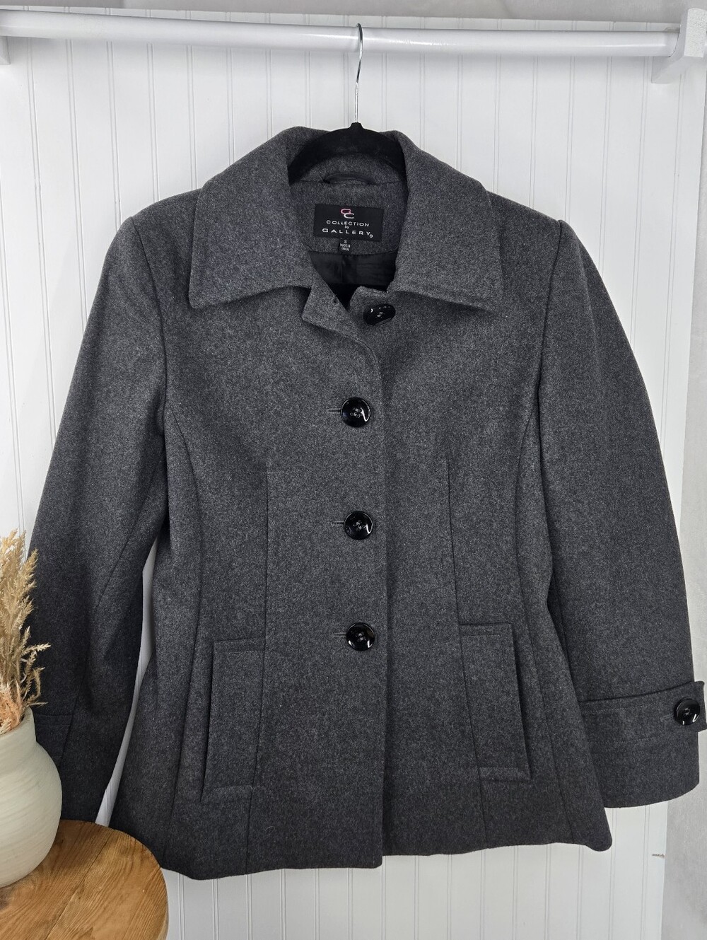 Collection by Gallery Wool Blend Pea Coat Charcoal Gray L Fall Workwear